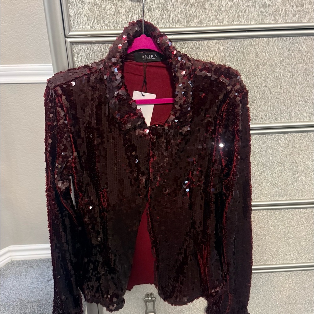 AKIRA Burgundy Sequin Blouse